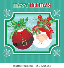 Christmas card design with christmas baubles and wreath