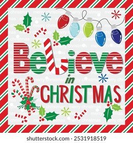 Christmas card design with believe and lights