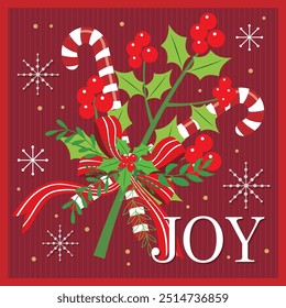 Christmas card design with berries and candy cane