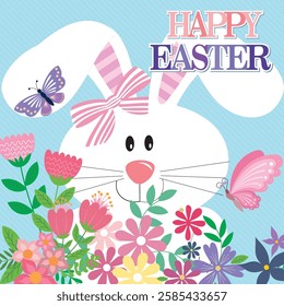 Christmas card design with bunny, flowers and butterfly