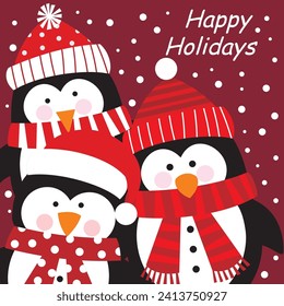 Christmas card design with cute penguins