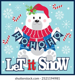 Christmas card design with cute polar bear