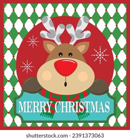 Christmas card design with cute reindeer and text