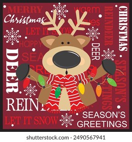 Christmas card design with cute reindeer and lights