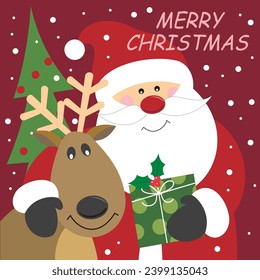 Christmas card design with cute santa and reindeer