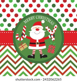 Christmas card design with cute santa and joy of candy cane