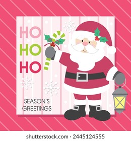 Christmas card design with cute santa and candy cane