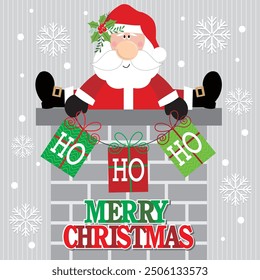 Christmas card design with cute Santa and ho ho ho