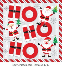 Christmas card design with cute Santa and ho ho ho