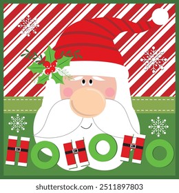 Christmas card design with cute Santa and ho ho ho