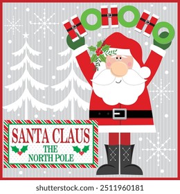 Christmas card design with cute Santa and ho ho ho
