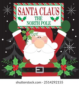 Christmas card design with cute Santa Claus and sign board