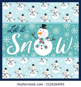 Christmas card design with cute snowman and lettering
