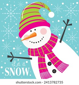Christmas card design with cute snowman