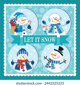 Christmas card design with cute snowman