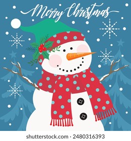 Christmas card design with cute snowman