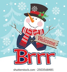 Christmas card design with cute snowman