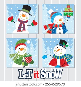 Christmas card design with cute snowman