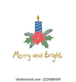 Christmas card design with decorated Christmas candle. Winter holiday design for postcards, paper prints, web banners.
