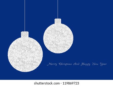 christmas card design with decorations in silhouette and place for text isolated on dark blue background