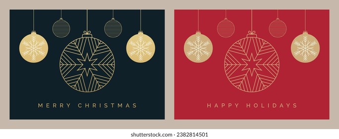 Christmas Card Design with Elegant Baubles Decoration Illustration. Set of Christmas Card Design Templates with Trendy and Decorative Christmas Bauble Decorations. Merry Christmas and Happy Holidays.