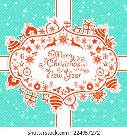Christmas card. Design elements: snowflakes, gifts, Christmas toys. Vector illustration
