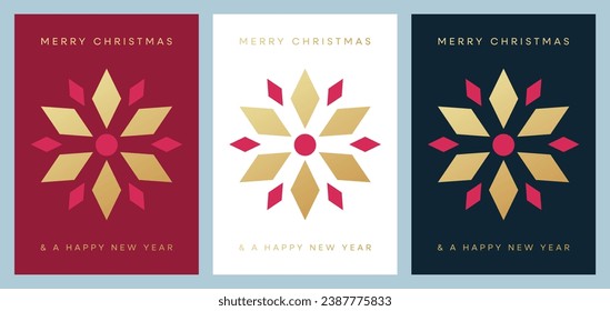 Christmas Card Design with Geometric Festive Star Illustration. Set of Christmas Cards with Golden Star Design. Merry Christmas and Happy New Year. Corporate Festive Season Design Template Vector. 