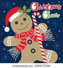 Christmas card design with gingerbread man and candy cane