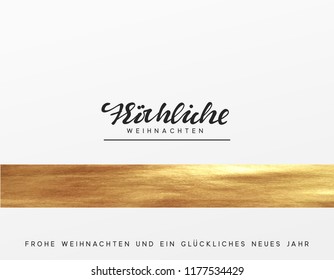 Christmas card, design with golden texture paint brush. Xmas greeting card vector illustration. German text Frohliche Weihnachten