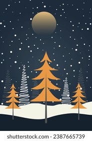 Christmas card design with a hand drawn trees design