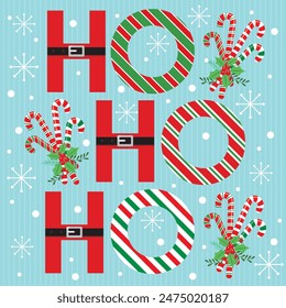 Christmas card design with ho ho ho and wreath