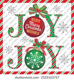 Christmas card design with joy and baubles