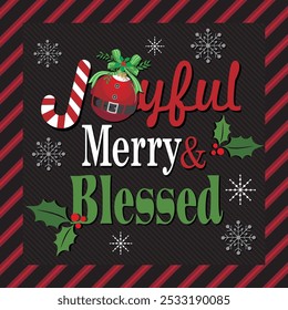 Christmas card design with joyful, merry and blessed