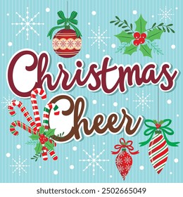 Christmas card design with lettering, baubles and candy cane