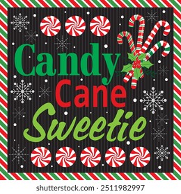 Christmas card design with lettering candy cane and lollipop