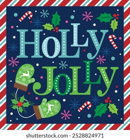 Christmas card design with lettering holly jolly