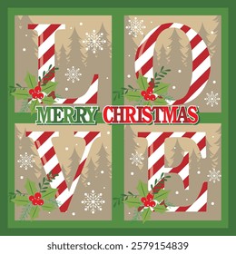 Christmas card design with love letter and wreath