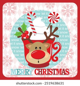 Christmas card design with mug and reindeer