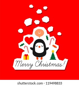 Christmas card design with penguin (vector version)