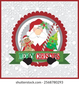 Christmas card design with Santa, gingerbread man and candy cane