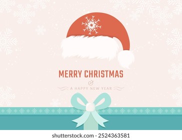 Christmas card design with Santa hat and gift box. All in group and separate layers. Vector.