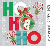 Christmas card design with Santa on bauble and ho ho ho
