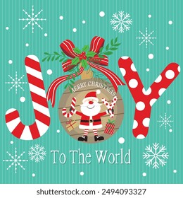 Christmas card design with Santa on bauble and joy to the world