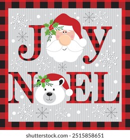 Christmas card design with Santa, polar bear, joy and noel