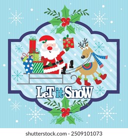 Christmas card design with Santa, reindeer and sleigh