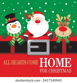 Christmas card design with santa, snowman, reindeer and santa's belt