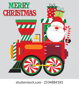 Christmas card design with Santa in the train