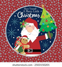Christmas card design with Santa, tree and gingerbread man