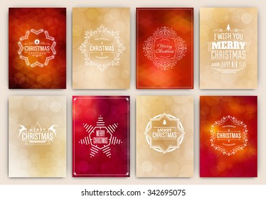 Christmas Card Design Set - Collection of Elegant Stylish Greetings with Typographic Elements