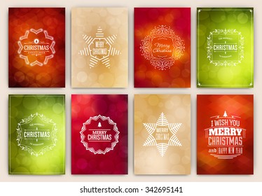 Christmas Card Design Set - Collection of Elegant Stylish Greetings with Typographic Elements